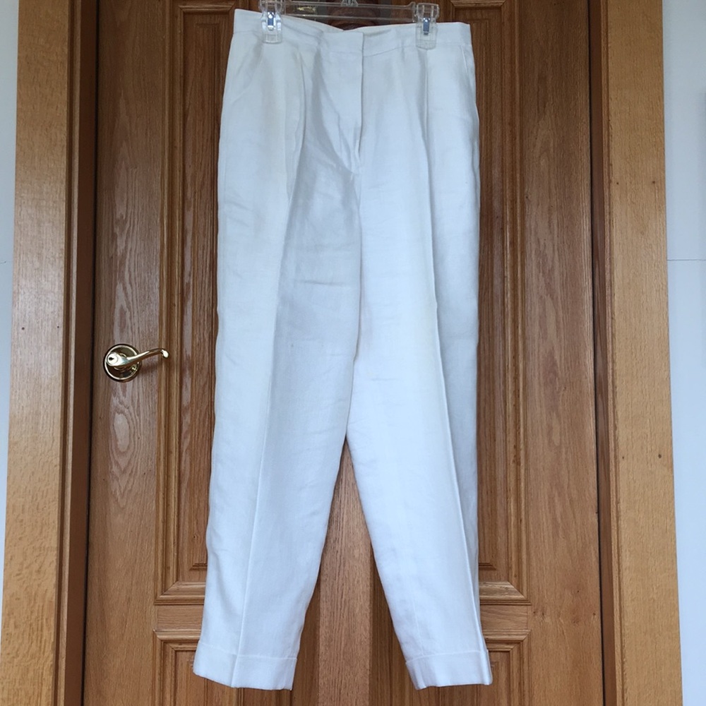 LAUREN RALPH LAUREN white linen pants ankle length fully lined w/acetate size 4